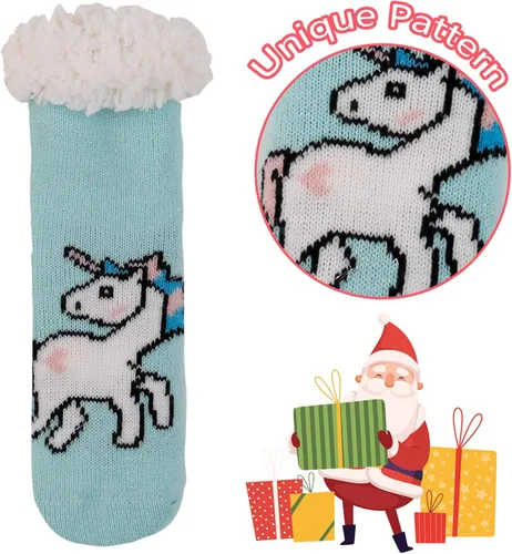 Miniatura 4 de 3 pares de calcetines tipo pantuflas para niños y niñas con forro de sherpa de invierno mullidos cálidos suaves antideslizantes