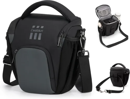 Cwatcun Bolsa bandolera para cámara, pequeña, compacta, resistente al agua, para fotografía, compatible con Canon/Nikon/Sony, compartimento
