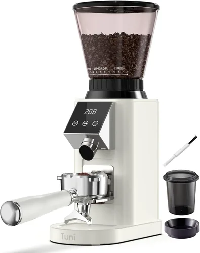 Tuni G1 Molinillo de café con rebabas cónicas, 48 ajustes de molienda, molinillo de fresas antiestáticas, temporizador electrónico de precisión y