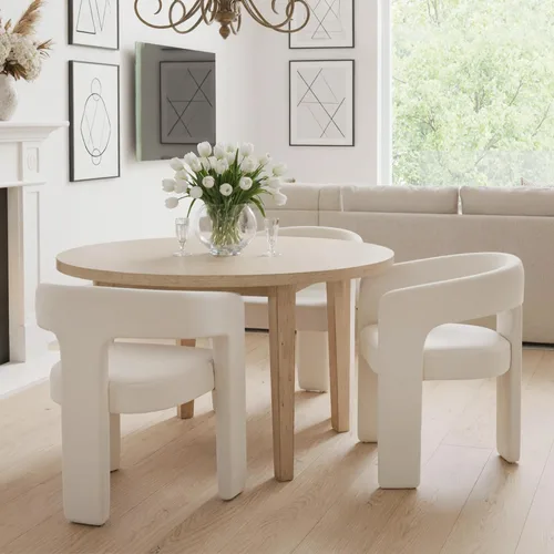 Miniatura 52 de HNY Silla moderna de cocina y comedor de estilo barril, silla de acento tapizada en cuero sintético PU con brazo, silla de lado de 47 cm de ancho