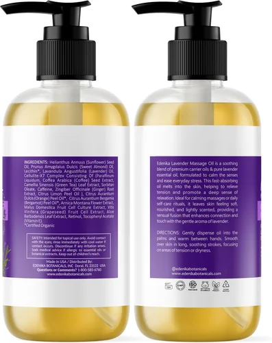 Miniatura 7 de Edenika Botanicals Aceite de masaje de lavanda para piel, aromaterapia de lujo y aceite de masaje romántico para una cita nocturna, piel relajante e
