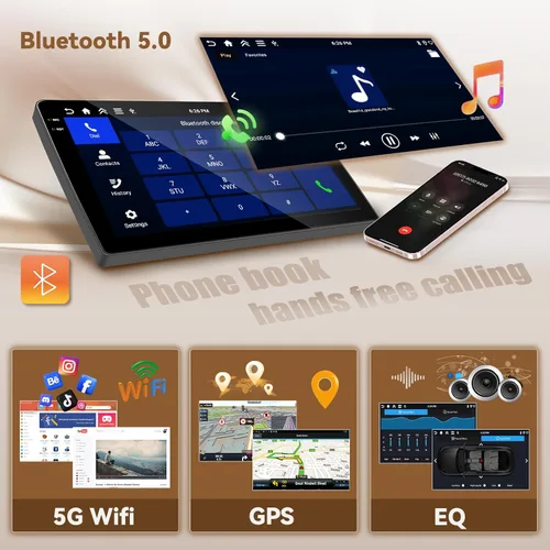 Miniatura 5 de [4+64G] Hikity Android 15 Carplay estéreo doble Din, pantalla táctil en celda de 9 pulgadas, radio inalámbrica Carplay Android Auto 5G WiFi Car