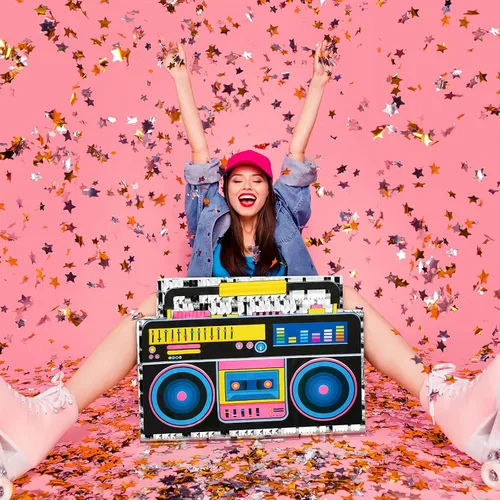 Miniatura 4 de Tenare Boombox Piñata Boom Box - Piñata de los años 80, suministros de fiesta musical retro de los años 90 para decoración de fiesta de cumpleaños