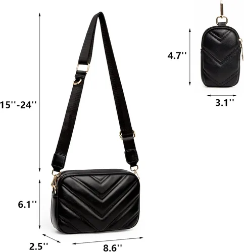 Miniatura 6 de Herald Chevron - Bolso cruzado pequeño acolchado con monedero para mujer cuadrado con cámara de fotos hombro lateral 2 tamaños