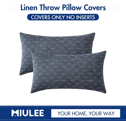 Miniatura 6 de MIULEE - Juego de 2 fundas de almohada decorativas de lino de arpillera, modernas, estilo campestre, rústicas, tejidas, con textura, para sofá, Azul