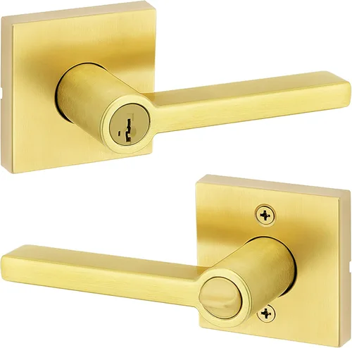 Miniatura 27 de Kwikset Halifax Manija interior de puerta de privacidad con cerradura, manija de puerta para baño y dormitorio, cerradura de botón de presión sin