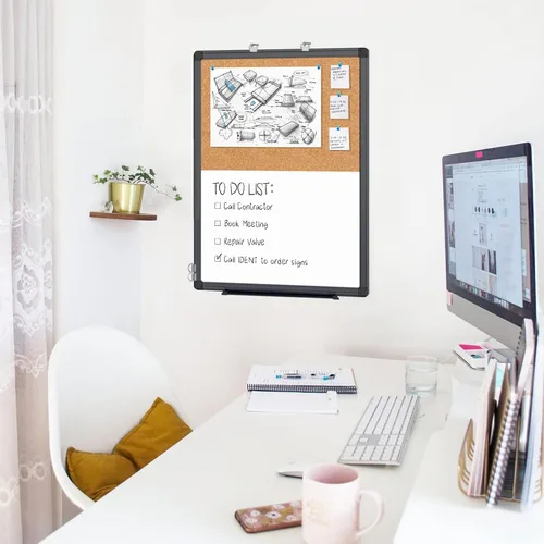 Miniatura 8 de maxtek - Pizarra blanca combinada y tablero de corcho para anuncios 24 x 18, pizarra blanca magnética, tablero combinado de borrado en seco