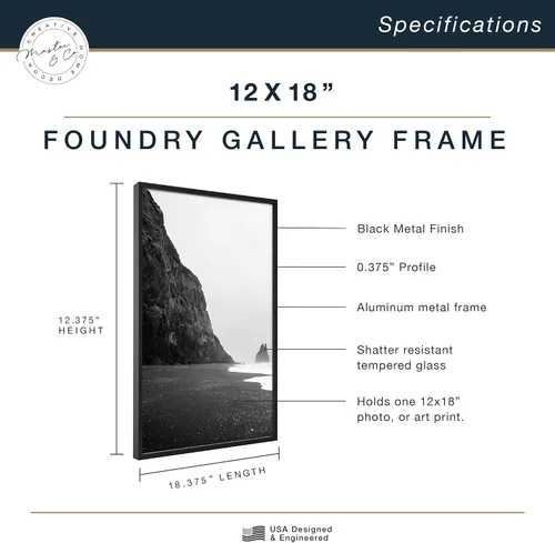 Miniatura 3 de MCS Master & Co. Foundry Metal 12x18 Marco de póster, marco de pared vertical y horizontal de gran tamaño para fotos, pósteres e impresiones Negro