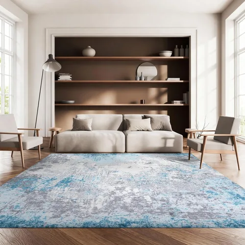 Miniatura 11 de SAFAVIEH Tulum Collection - Alfombra decorativa de 2 x 5 pies, color gris y azul, diseño abstracto moderno, no desprende pelusa y fácil de limpiar