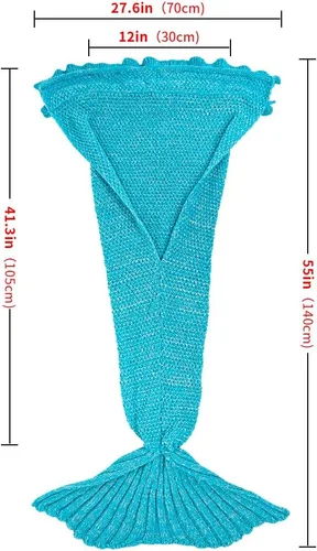 Miniatura 3 de AmyHomie Manta de cola de sirena, manta para niños, saco de dormir de sirena de ganchillo, regalo de sirena para niñas (azul claro, niños)