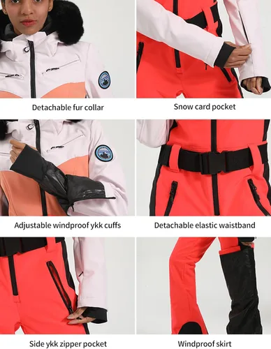 Miniatura 67 de GSOU SNOW Traje de esquí para mujer, traje de nieve de una pieza, para snowboard, delgado, aislante, impermeable, resistente al viento