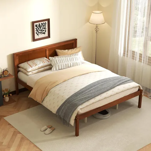 Miniatura 14 de KOMFOTT Marco de Cama de Madera Tamaño Twin con Cabecero, Marco de Cama de Madera Maciza con Soporte de Listones, Almacenamiento Debajo de la Cama