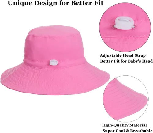 Miniatura 5 de Sombrero de sol para bebé de verano UPF 50+, sombrero de pescador de ala ancha, sombreros de playa para bebés niños y niñas de 0 a 6 años