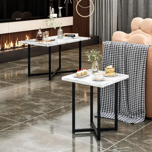 Miniatura 7 de Hooseng Juego de 3 mesas auxiliares y mesas auxiliares, moderno juego de mesa de sala de estar con marco de metal para apartamento, oficina en casa