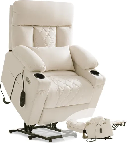 Silla reclinable eléctrica para personas mayores con reposapiés extendido, silla reclinable plana de posición infinita para adultos con masaje y