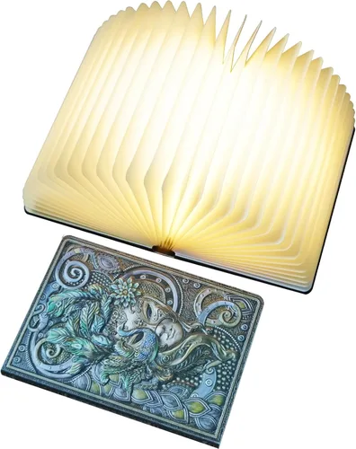 QXMGCBOK Luz recargable para libro - Iluminación de ambiente en 3 colores, cubierta de cuero 3D, lámpara de escritorio USB portátil, luz de lectura