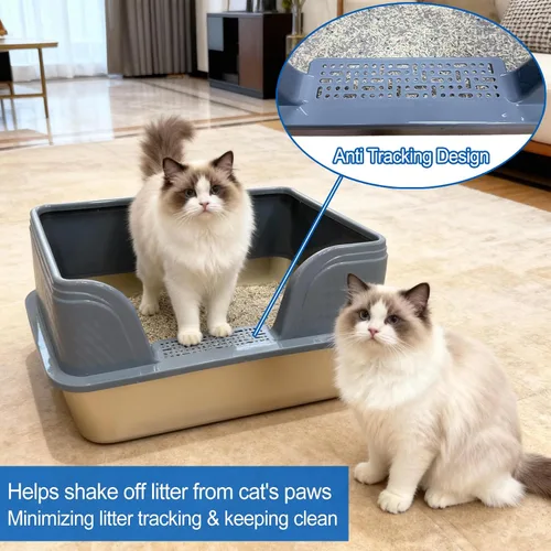 Miniatura 4 de Paquete de 2 cajas de arena de acero inoxidable para gatos con tapa de cara alta, 23.6 pulgadas de largo x 15.8 pulgadas de ancho x 11.8 pulgadas