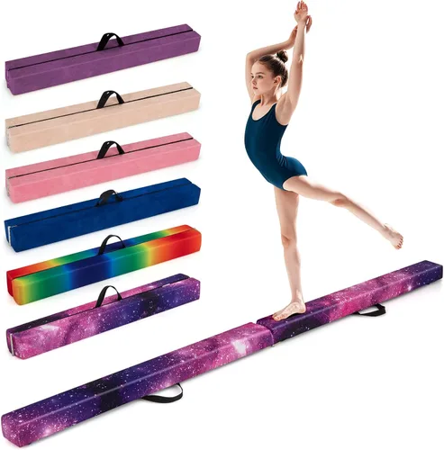 Miniatura 12 de Giantex Haz de equilibrio de 7/8/9 pies, haz de gimnasia plegable con asas de transporte, base de goma antideslizante para niños, haz de gimnasia