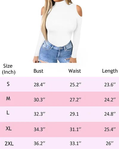 Miniatura 5 de HERLOLLYCHIPS Camisetas de cuello alto falso para mujer, hombros descubiertos, manga cortalarga, de punto acanalado, ajustadas, elásticas, sexy