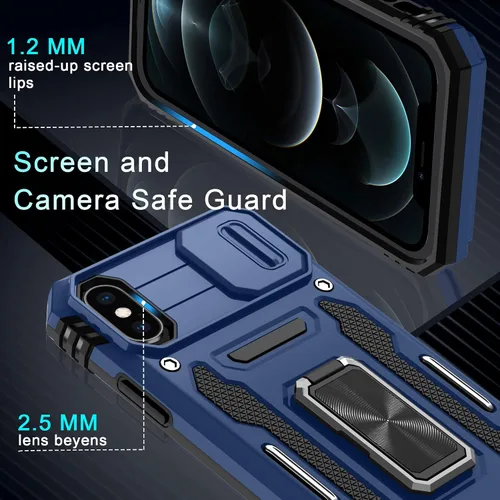 Miniatura 154 de DEERLAMN Funda para iPhone Xs Max con funda deslizante para cámara + protector de pantalla, soporte giratorio de anillo de grado militar a prueba