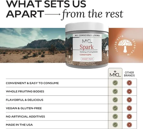 Miniatura 5 de MYCL Spark Cordyceps - Gomitas de hongos para energía y resistencia - Cuerpos frutales Cordyceps de 500 mg - Gomitas de hongos para adultos y niños