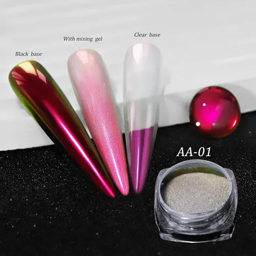 Miniatura 7 de Polvo de uñas holográfico cromado brillante con diamantes, polvo metálico con purpurina reflectante efecto galaxia mágica para arte de uñas