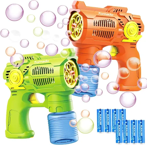 Miniatura 8 de Juego de 2 pistolas de burbujas con baterías, juguetes sopladores automáticos de burbujas para niños y niños pequeños, 1 disparador de burbujas azul