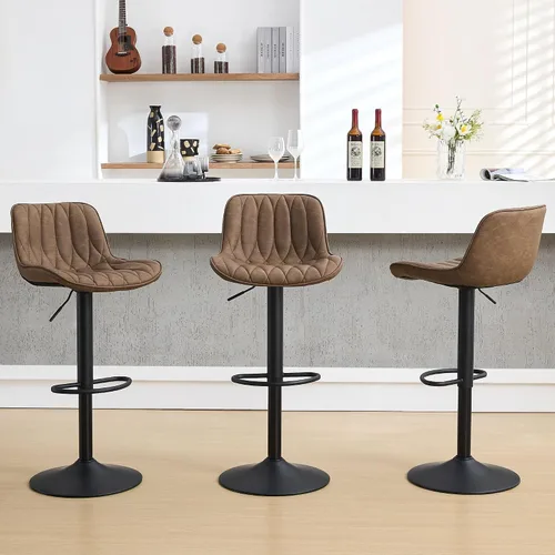 Miniatura 17 de FIRAVOE Juego de 3 taburetes de bar giratorios, taburetes de bar de altura de mostrador marrón con respaldo, taburete de bar ajustable de 25 a 33