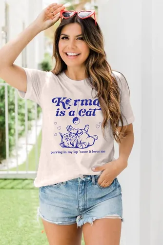 Miniatura 2 de SFHFY Karma is Cat Camisas para mujer, camisa para amantes de los gatos, letras vintage, concierto, verano, fanáticos de la música country, camiseta