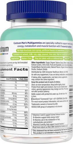 Miniatura 12 de Centrum Gomitas multivitamínicas para hombre, sabores de frutas tropicales hechas de sabores naturales, 100 unidades, suministro para 50 días