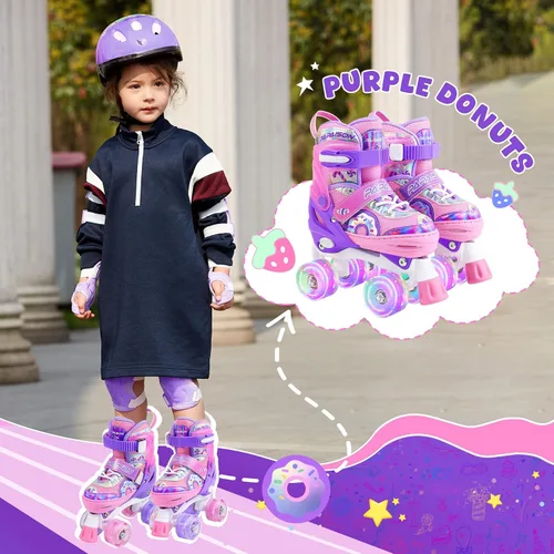 Miniatura 5 de PAPAISON Patines de ruedas ajustables con ruedas iluminadas para niñas, patines para niños y bebés de 4 a 6, 5 a 8, 8 a 12 años rosado & púrpura