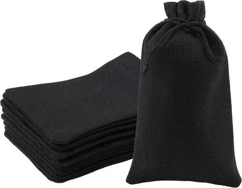 Miniatura 55 de Mandala Crafts Bolsas de regalo con cordón de arpillera negra de 10 x 12 pulgadas para regalos, 20 bolsas grandes de lino para regalo, dulces, café