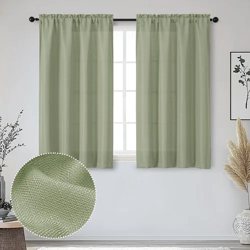 Miniatura 77 de OWENIE Bob Juego de 2 Paneles de Cortinas Negras de Cocina para Ventanas de 36 Pulgadas de Largo, Cortinas Cortas de Café con Textura de Lino