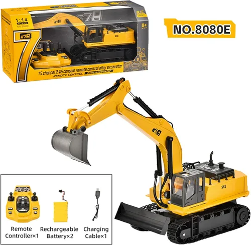 Miniatura 9 de Excavadora a control remoto, escala 1:14 15CH Excavadora RC para adolescentes, vehículos de construcción RC de 2.4 GHz con excavadora, vehículos