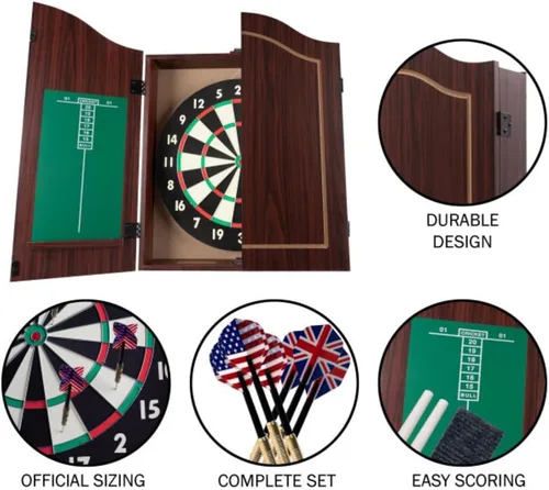 Miniatura 5 de Juego de gabinete de tablero de dardos con tablero de 45,7 cm, 6 dardos con punta de acero y pizarra para anotaciones, para salas de juegos, retiros
