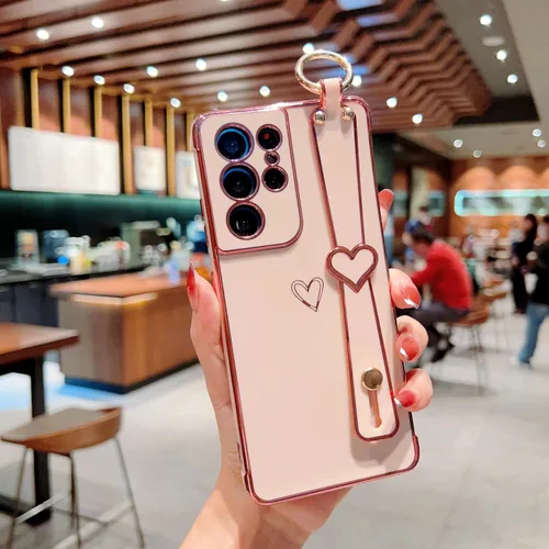Miniatura 30 de ZTOFERA Funda diseñada para Samsung Galaxy S20 FE 5G, borde chapado de lujo, patrón de corazones de amor con pulsera y función atril, protección