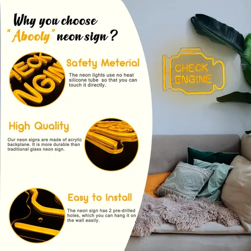 Miniatura 7 de Letrero de neón Check Engine Light para decoración de cueva de hombre, arte de pared LED para garaje, regalos divertidos para papá y fanáticos