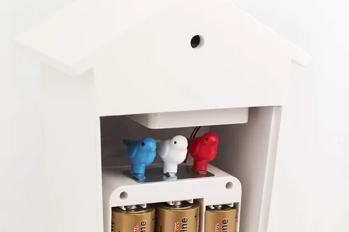 Miniatura 4 de KOOKOO Casa de pájaros blanca, reloj de cuco de diseño moderno con 12 voces naturales de pájaros o llamada de cuco Blanco