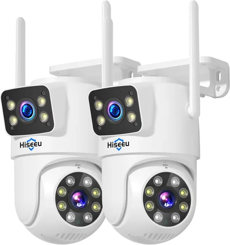 Hiseeu 2Pack Cámara de seguridad inalámbrica, WiFi 5G/2.4G, Cámara PTZ de doble lente para exteriores, Seguimiento de movimiento, Versión nocturna a
