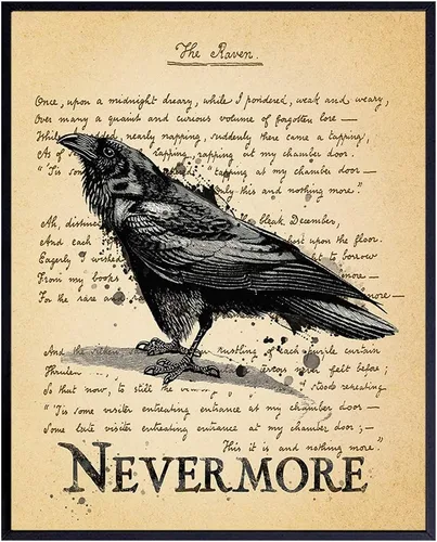 The Raven – Nevermore – Regalos de Edgar Allan Poe – Decoración gótica para la habitación – Decoración gótica para el hogar – Poesía espeluznante