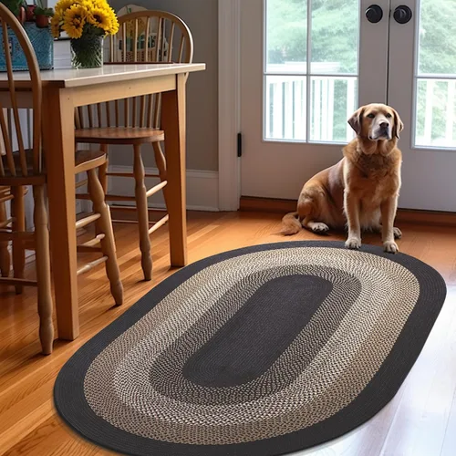 Miniatura 3 de Super Area Rugs - Alfombra trenzada rústica en tonos taupe y gris oscuro, ovalada para puerta/entrada principal, alfombra tejida para exteriores, 2