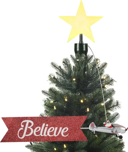 Miniatura 7 de Mr. Christmas Adorno de árbol animado de trineo de Papá Noel con pancarta, rojo (8 pulgadas)