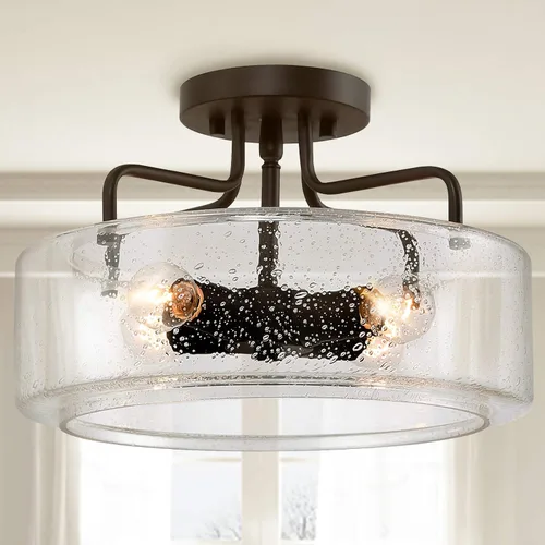 KSANA Lámpara de techo semiempotrada, lámpara de techo empotrada de 4 luces con pantalla de vidrio sembrado para cocina, pasillo, 12 pulgadas de