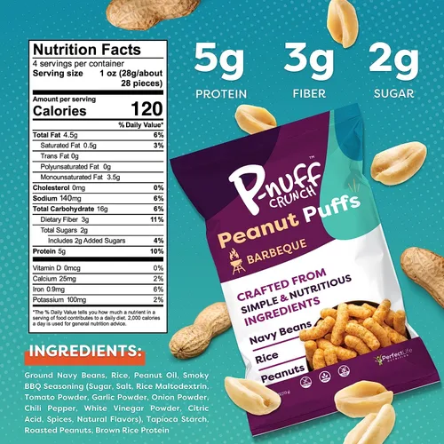Miniatura 2 de Pnuff Crunch Puffs de Mantequilla de Maní - Aperitivos Saludables, Aperitivos Bajos en Calorías, Aperitivos Sin Gluten, Veganos, Altos en Proteína