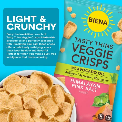 Miniatura 6 de BIENA Tasty Thins Veggie Crisps - BBQ hawaiano, paquete de 4, bolsas de 4 onzas, garbanzos y verduras, vegano, sin gluten, sin lácteos, sin OGM