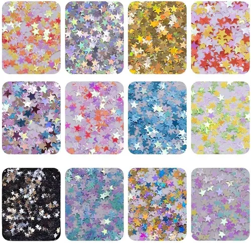 Miniatura 7 de EBANKU Star Glitter Confetti, 24 cajas de lentejuelas holográficas 3D láser arte de uñas escamas coloridas uñas purpurina manicura calcomanías