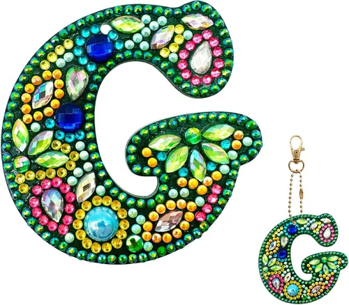 Miniatura 12 de YOYA Llaveros de pintura de diamantes de doble cara letras 5D con pintura de diamantes, kit de llavero de pintura de diamantes de taladro completo