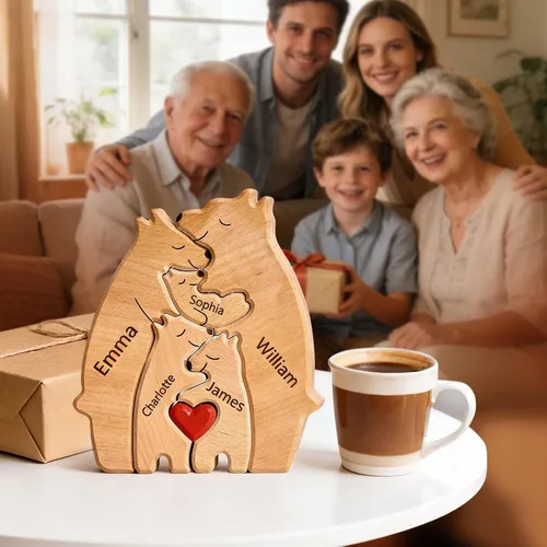 Miniatura 7 de Rompecabezas de oso de madera personalizado con apellidos de 1 a 8 familiares, escultura personalizada con nombre de familia, ideal para Navidad