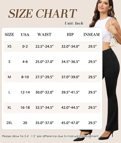 Miniatura 6 de Pantalones de vestir de cintura alta para mujer, corte de bota, cintura elástica, sin botones, color negro, pantalones de trabajo para mujer