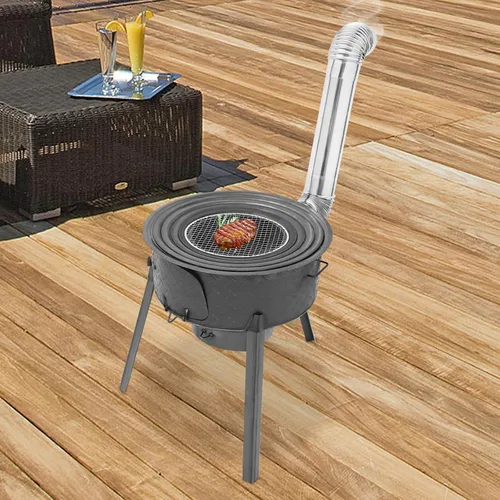 Miniatura 7 de Estufa de leña portátil, estufa de tienda de campaña caliente de acero inoxidable con tubos de chimenea, calefacción al aire libre y cocina estufa